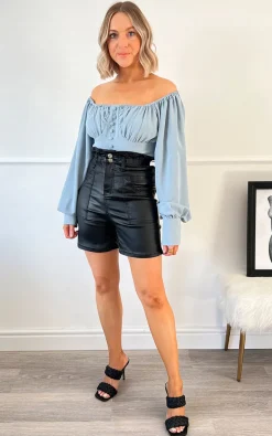 Black Ayla Faux Leather Highwaist Shorts<IKRUSH New