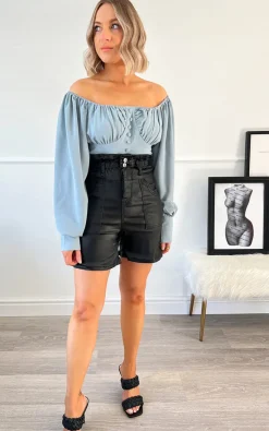 Black Ayla Faux Leather Highwaist Shorts<IKRUSH New