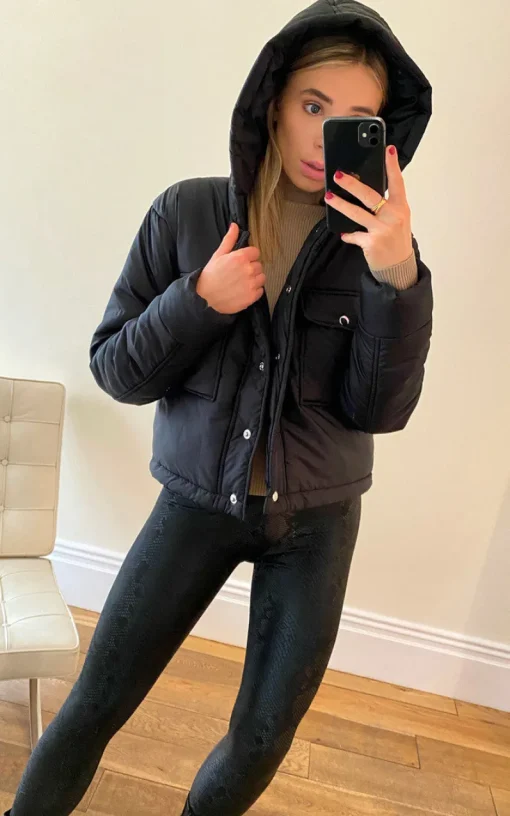 Black Bethan Short Hooded Jacket with Button Detail<IKRUSH Best