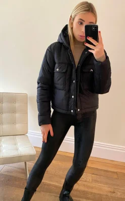 Black Bethan Short Hooded Jacket with Button Detail<IKRUSH Best