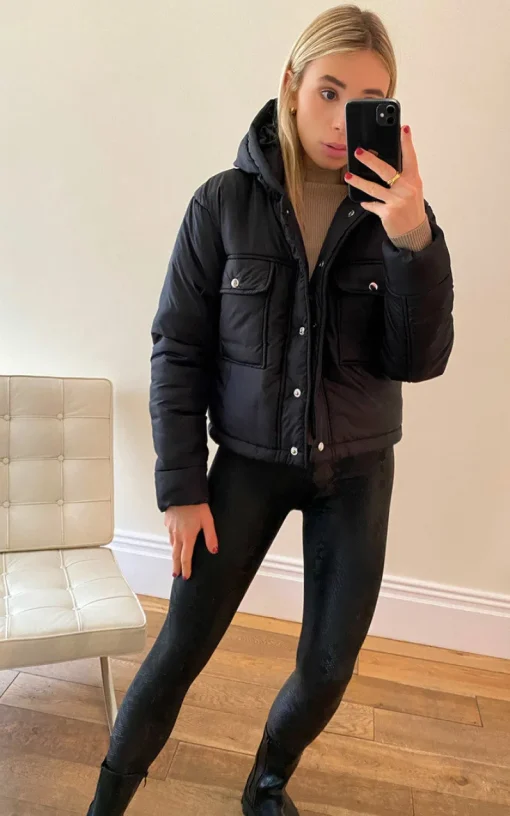 Black Bethan Short Hooded Jacket with Button Detail<IKRUSH Best