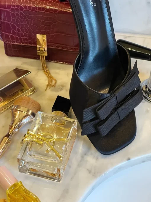 Black Camila Open Toe Bow Detail High Heels<IKRUSH Discount