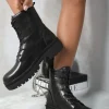 Black Carmen Lace Up Side Zip Chunky Ankle Boots<IKRUSH Clearance