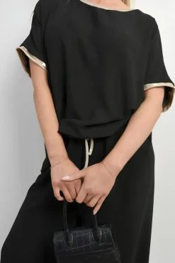 Black Celia Shiny Trim Short-Sleeved Top<IKRUSH Clearance