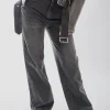Black Chana Back Statement Distressed Straight Leg Jeans<IKRUSH Fashion