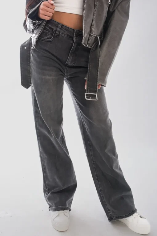 Black Chana Back Statement Distressed Straight Leg Jeans<IKRUSH Fashion