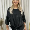 Black Christy Metallic Tie Front Top<IKRUSH Discount