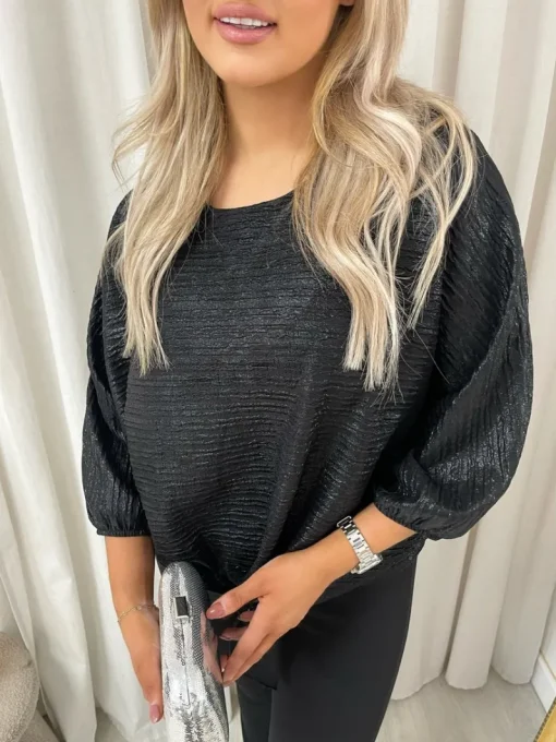 Black Christy Metallic Tie Front Top<IKRUSH Discount
