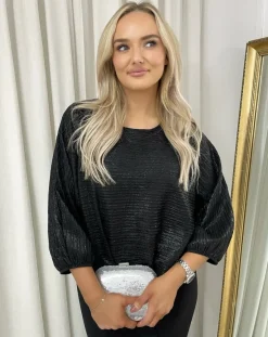 Black Christy Metallic Tie Front Top<IKRUSH Discount