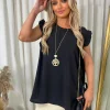 Black Delilah Frill Short Sleeve Top with Free Necklace<IKRUSH Clearance