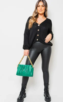 Black Diana V-Neck Button Down Knitted Cardigan<IKRUSH Fashion