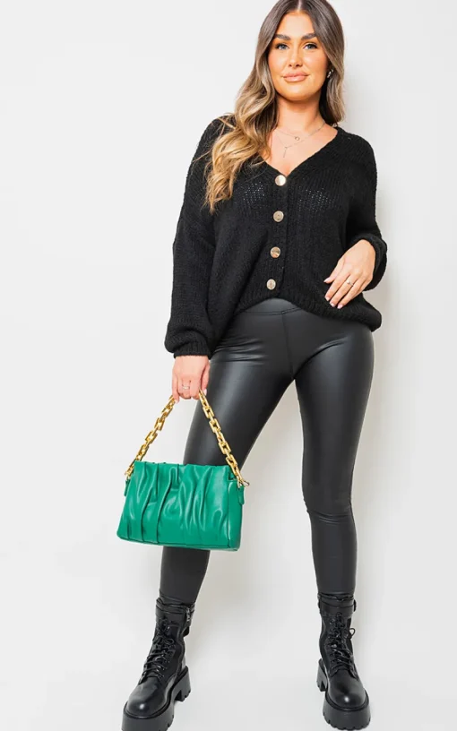 Black Diana V-Neck Button Down Knitted Cardigan<IKRUSH Fashion