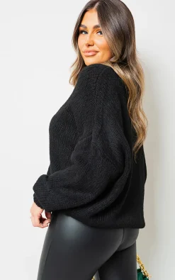 Black Diana V-Neck Button Down Knitted Cardigan<IKRUSH Fashion
