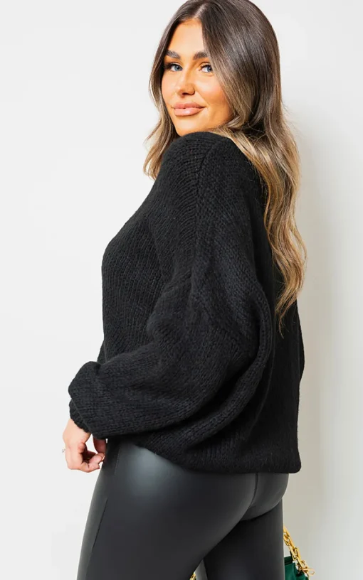 Black Diana V-Neck Button Down Knitted Cardigan<IKRUSH Fashion