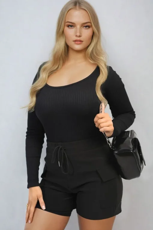 Black Dulce Elastic Waist Drawstring Pocket Detail Shorts<IKRUSH Best