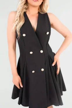 Black Elisse Button Front Detail Mini Dress<IKRUSH Outlet