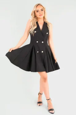 Black Elisse Button Front Detail Mini Dress<IKRUSH Outlet