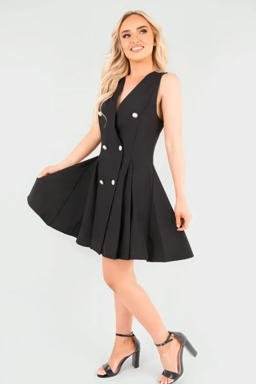 Black Elisse Button Front Detail Mini Dress<IKRUSH Outlet