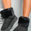 Black Elsa Fuzzy Cuff Slip On Snow Boots<IKRUSH Best