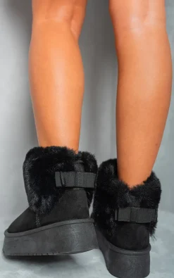 Black Elsa Fuzzy Cuff Slip On Snow Boots<IKRUSH Best