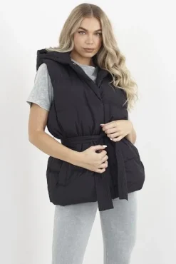 Black Emma Belted Padded Jacket<IKRUSH Best