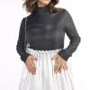 Black Estrella High Neck Long Sleeve Glitter Top<IKRUSH Sale