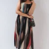 Black Ezra Multi Colored Print Pleated Strappy Midi Dress<IKRUSH Online