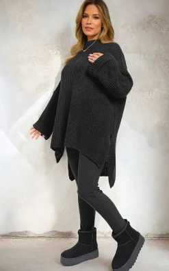 Black Faye High Neck Oversized Long Sleeve Knitted Jumper<IKRUSH Outlet