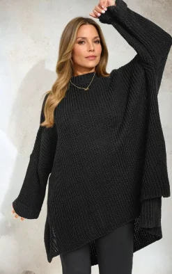 Black Faye High Neck Oversized Long Sleeve Knitted Jumper<IKRUSH Outlet