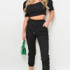 Black Francesca Pocket Side Drawstring Waist Cargo Trouser<IKRUSH Discount