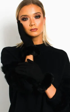 Black Iris Faux Suede Fluffy Gloves<IKRUSH Discount