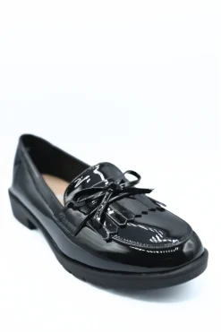 Black Janelle Bow Detail Flatform Slip On Loafer Shoes<IKRUSH Online