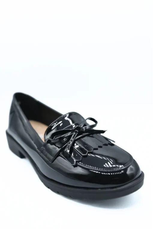 Black Janelle Bow Detail Flatform Slip On Loafer Shoes<IKRUSH Online
