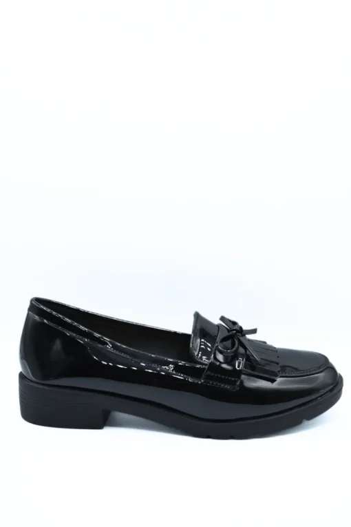 Black Janelle Bow Detail Flatform Slip On Loafer Shoes<IKRUSH Online