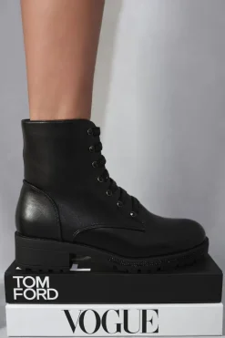 Black Jemma Lace Up Glitter Ankle Boots<IKRUSH New