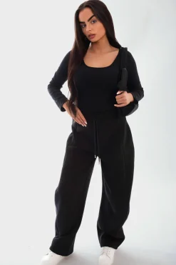 Black Jovie Drawstring Elastic Wide Leg Jogger<IKRUSH Hot