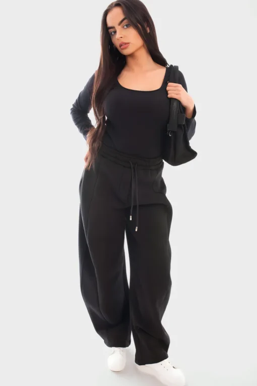 Black Jovie Drawstring Elastic Wide Leg Jogger<IKRUSH Hot