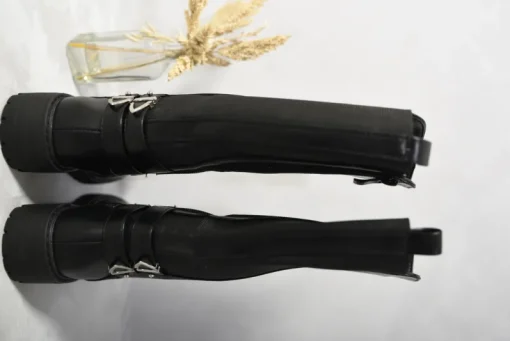 Black Julie Double Buckle Side Zip Knee High Kids Boots<IKRUSH Hot