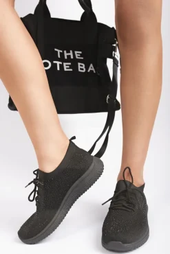 Black Kaela Crystal Embellished Knit Trainers<IKRUSH Outlet