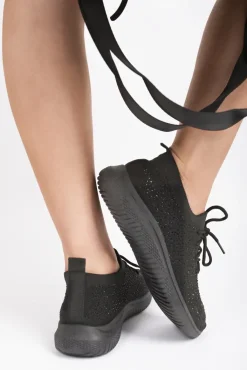 Black Kaela Crystal Embellished Knit Trainers<IKRUSH Outlet