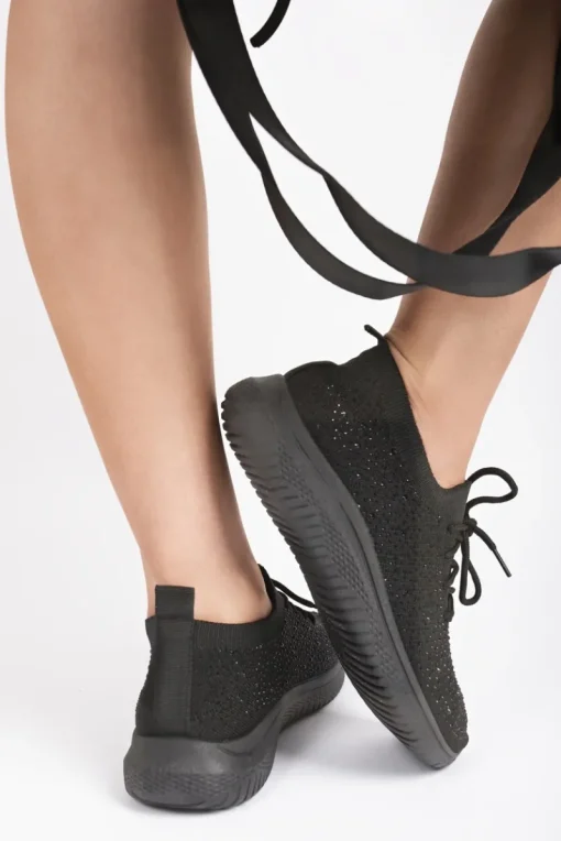 Black Kaela Crystal Embellished Knit Trainers<IKRUSH Outlet