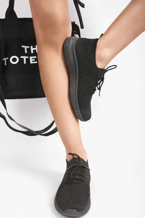 Black Kaela Crystal Embellished Knit Trainers<IKRUSH Outlet
