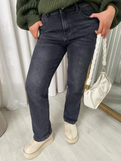 Black Kathryn Straight Leg High Waist Jeans<IKRUSH New
