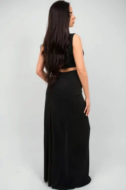 Black Lea Twist Detail Plunge Split Leg Cut Out Maxi Dress<IKRUSH New