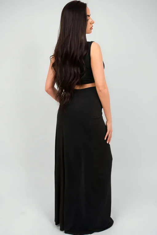 Black Lea Twist Detail Plunge Split Leg Cut Out Maxi Dress<IKRUSH New