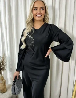 Black Leah Bell Long Sleeve Maxi Dress<IKRUSH Outlet