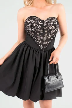 Black Leah Strapless Heart-Shaped Lace Mini Dress<IKRUSH Online