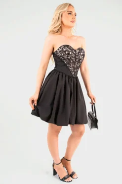 Black Leah Strapless Heart-Shaped Lace Mini Dress<IKRUSH Online