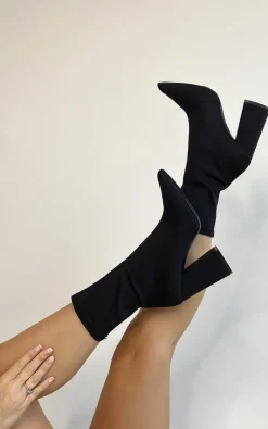Black Lexie Block Heel Ankle Pointed Boots<IKRUSH Outlet