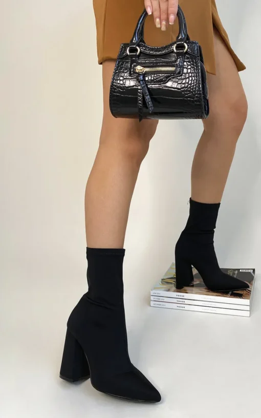 Black Lexie Block Heel Ankle Pointed Boots<IKRUSH Outlet